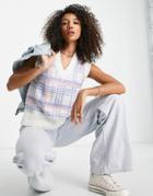 Violet Romance Knit Sweater Vest In Grid Print-multi
