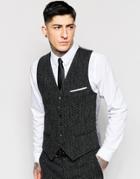 Heart & Dagger Herringbone Waistcoat In Super Skinny Fit - Charcoal