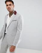 Asos Skinny Suit Jacket In Light Gray Texture With Floral Lining - Gray