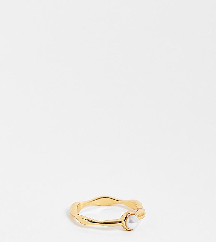 Asos Design 14k Gold Plated Ring With Pearl-style Birthstone