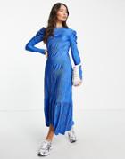 River Island Pleat Detail Midi Dress In Blue