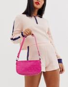 Asos Design Croc Effect 90s Shoulder Bag-pink