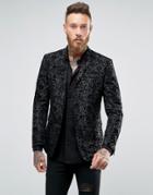 Asos Skinny Blazer In Black With Paisley Flock Detail - Black
