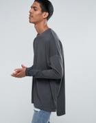 Asos Extreme Oversized Long Sleeve T-shirt With Oil Wash - Black