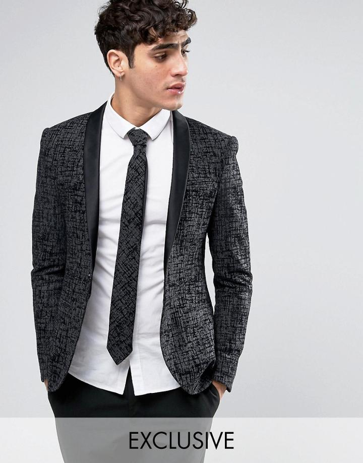 Noak Super Skinny Blazer With Satin Shawl Lapel - Gray