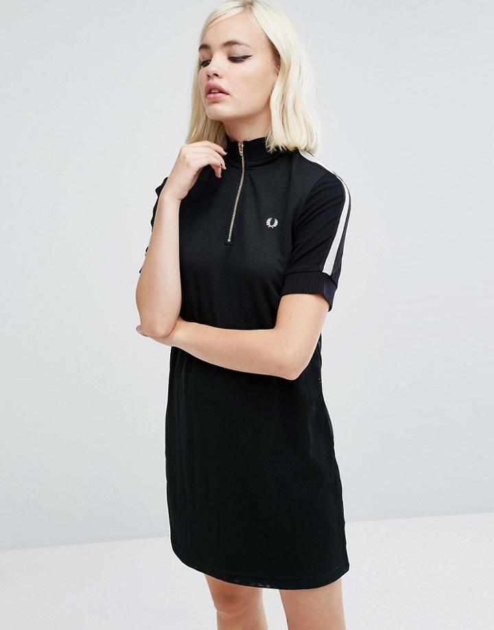 Fred Perry Zip Thru Knit Dress With High Neck - Black