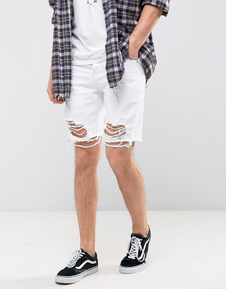 Asos Denim Shorts In Slim White With Ladder Rips - White