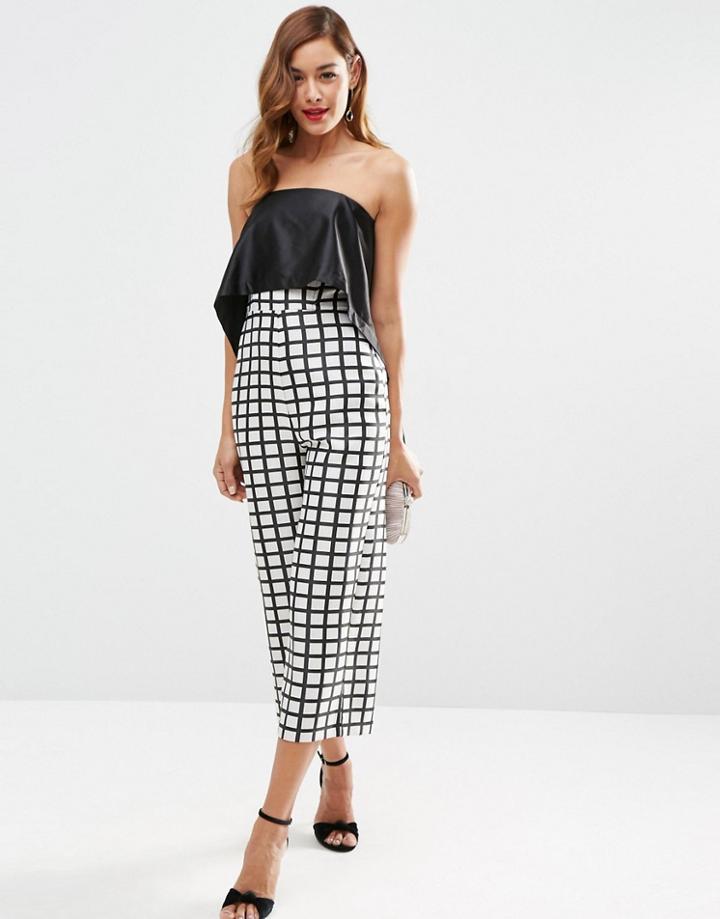 Asos Red Carpet Premium Bardot Jumpsuit In Grid - Mono