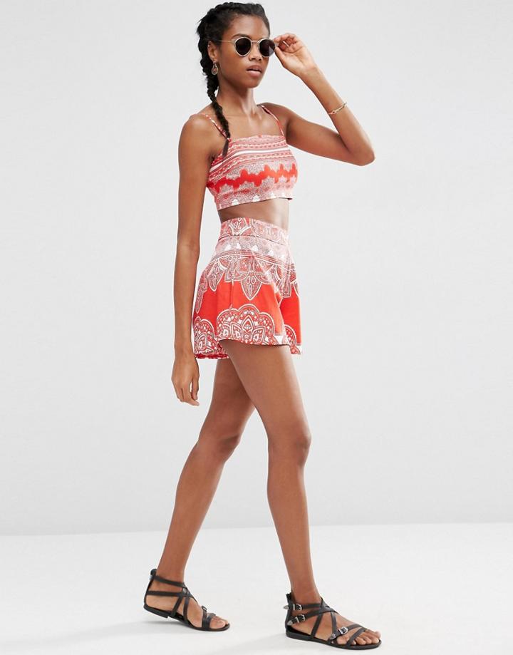 Asos Red Boarder Print Beach Short Co-ord - Red Print
