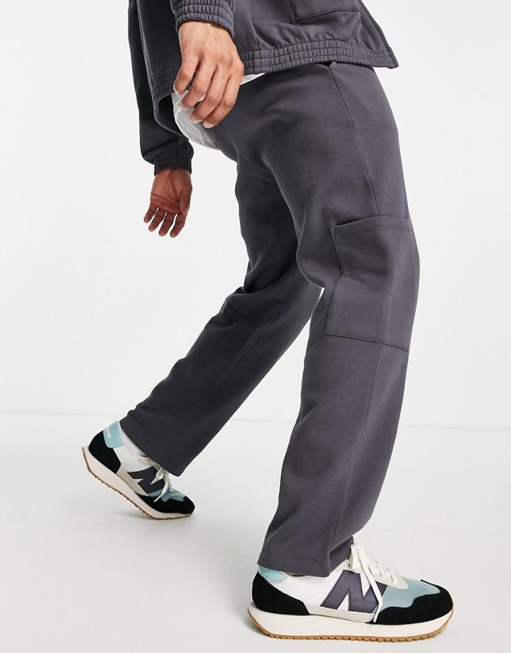 Asos Design Straight Leg Sweatpants With Patch Pocket In Washed Black - Part Of A Set