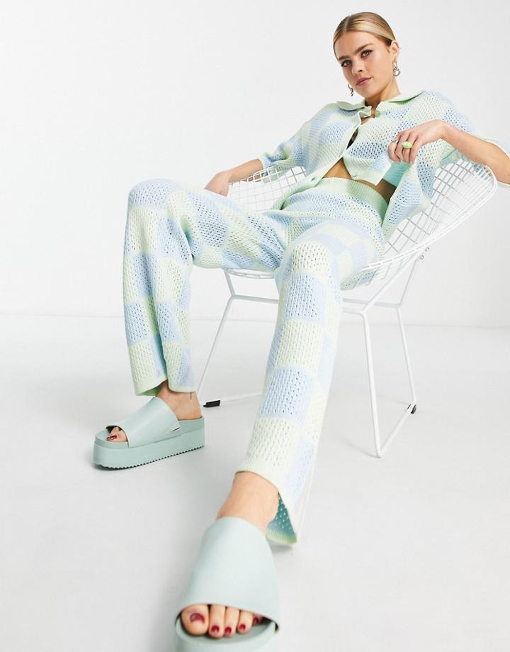 Asos Design Open Stitch Pants In Checkerboard Pattern - Part Of A Set-multi