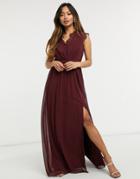 Little Mistress Lace Detail Maxi Dress In Burgundy-red