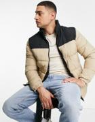 Jack & Jones Originals Stand Collar Puffer In Beige Color Block-neutral