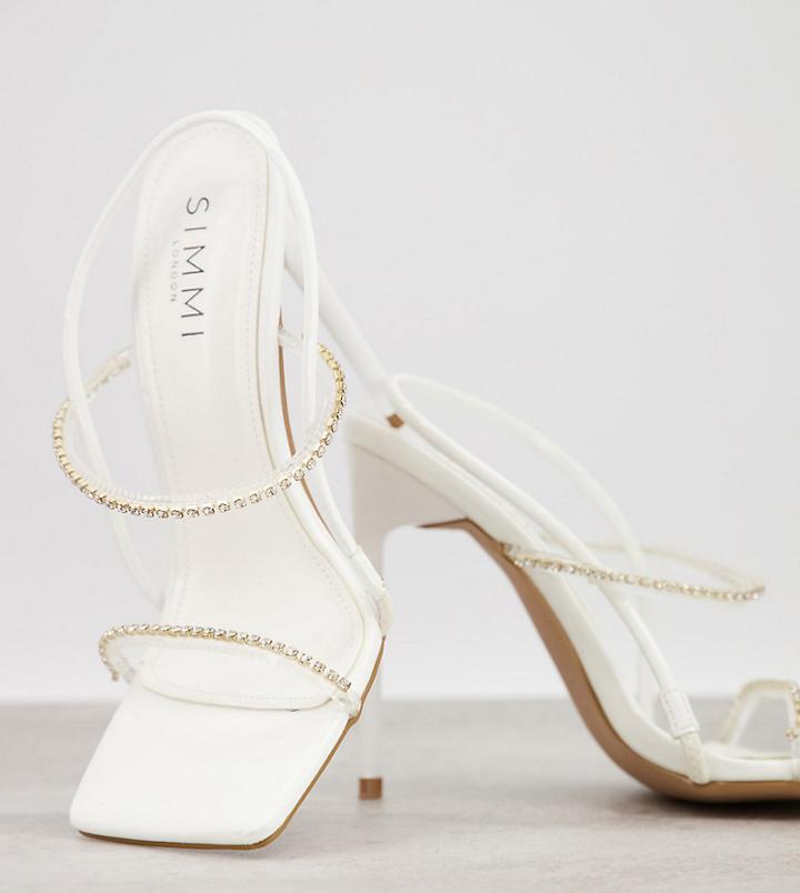Simmi London Wide Fit Chanelle Heeled Sandals With Diamante Detail In White