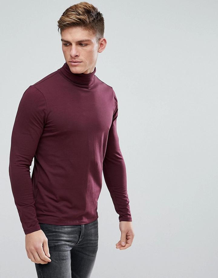 New Look Roll Neck Sweater In Dark Burgundy - Red