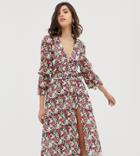 Dusty Daze Long Sleeved Midi Dress With Thigh Split In Floral-multi