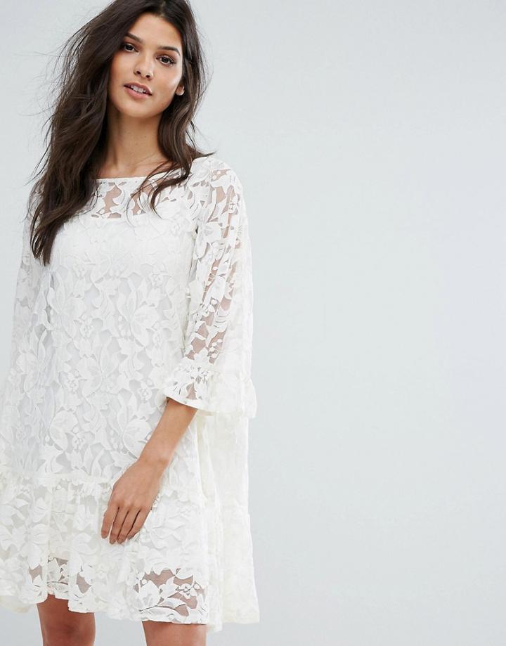 Mango Lace Frill Hem Smock Dress - Cream