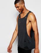 Asos Sleevless T-shirt With Distressed Finish And Dropped Armhole - Black