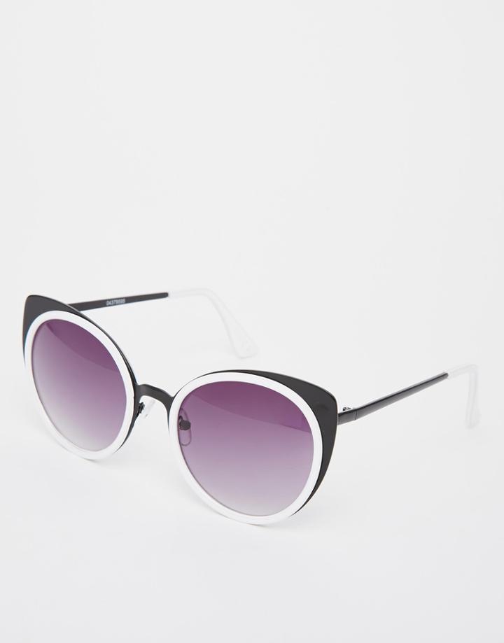 Asos Metal Sandwich Kitten Sunglasses - White
