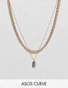 Asos Design Curve Multirow Necklace With Mixed Link Chain And Tag Pendant In Gold - Gold