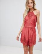 The Jetset Diaries Vierna Lace Halterneck Romper - Pink