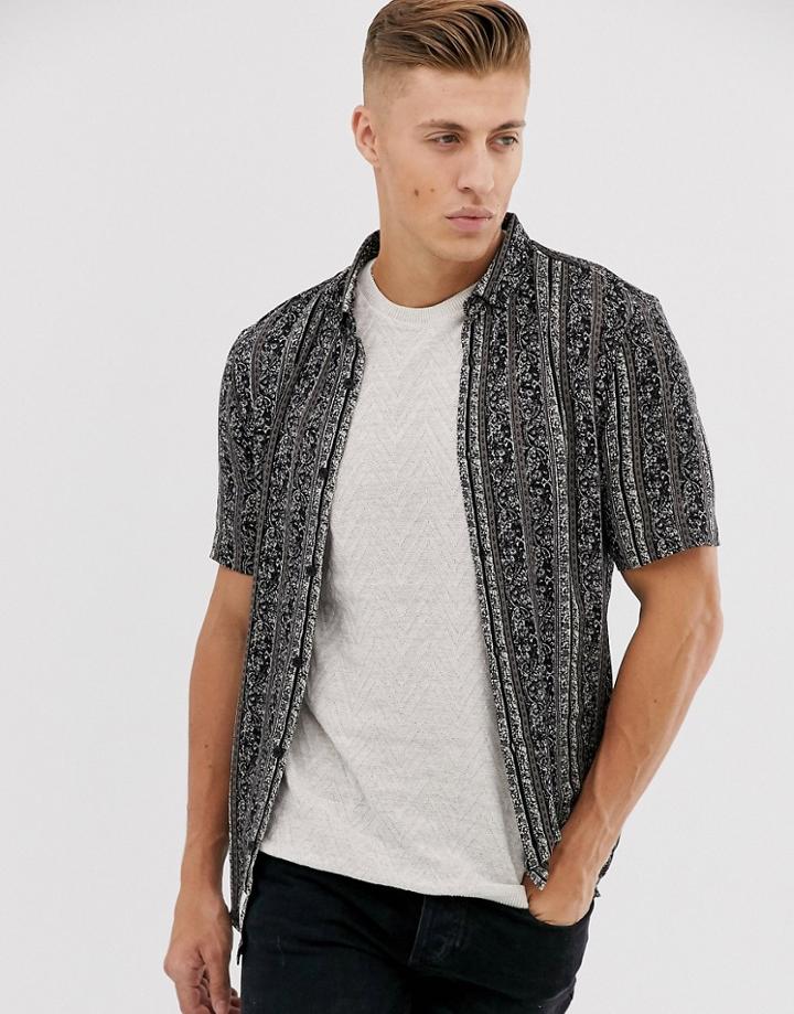 River Island Revere Collar Shirt With Geo-tribal Print In Black