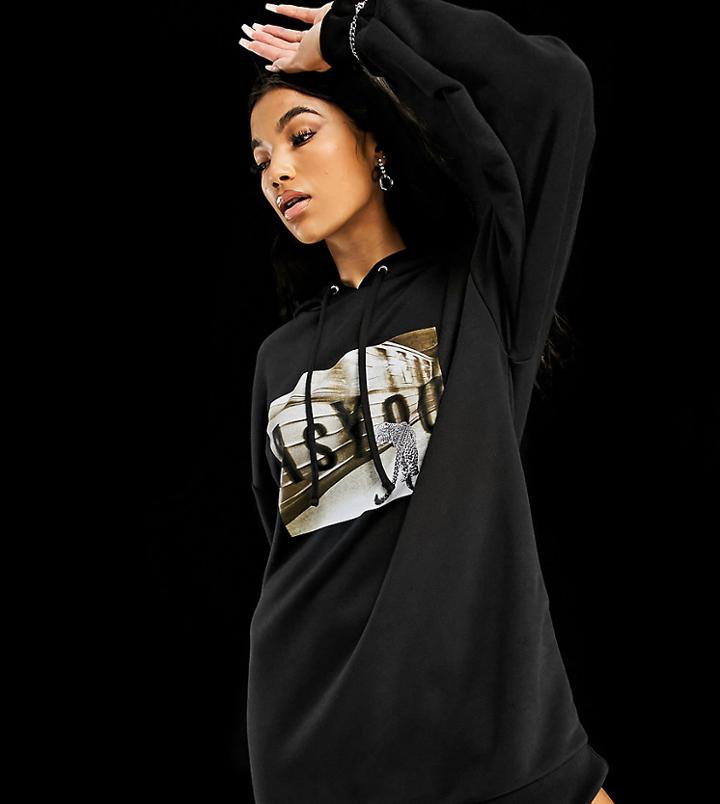 Asyou Graphic Logo Sweatshirt Dress In Black