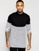 Asos Extreme Muscle Long Sleeve T-shirt With Stripe Panel And Roll Neck