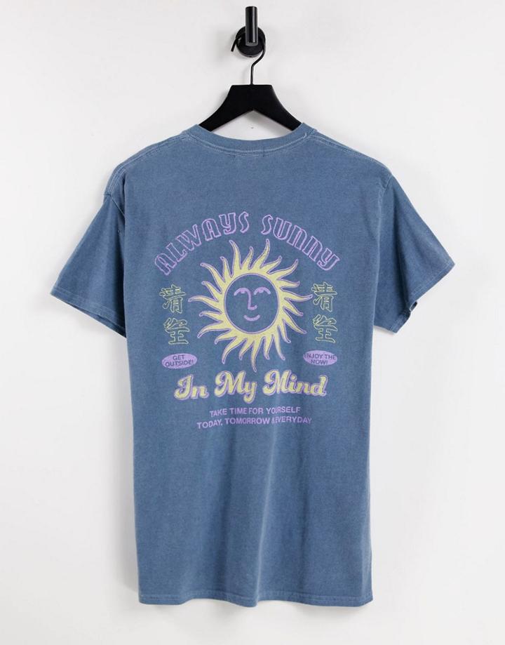 New Look T-shirt With Always Sunny Print In Overdye Blue-blues
