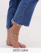 Asos Design Curve Multirow Anklet With Pretty Drops In Silver Tone - Silver