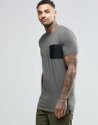 Asos Longline Muscle T-shirt With Military Pocket In Khaki - Rifle Green