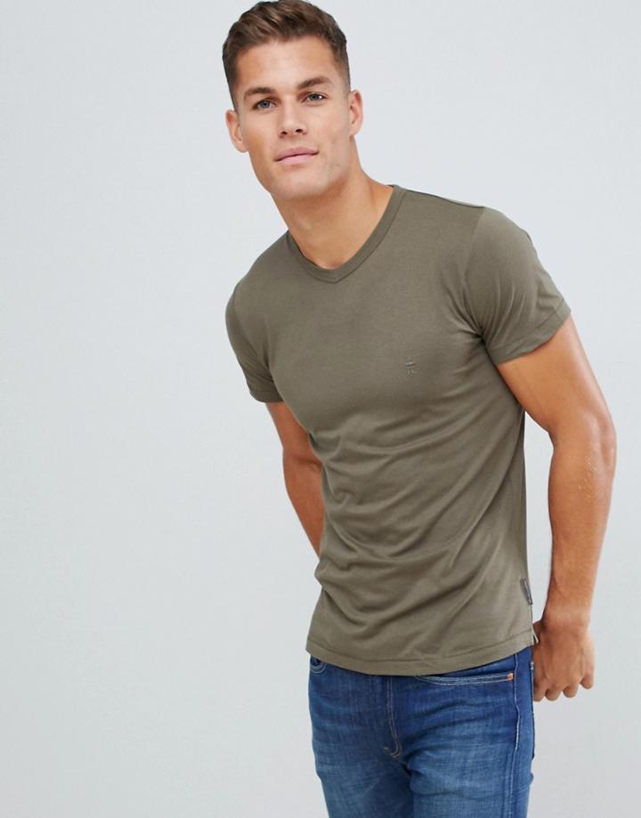 French Connection Plain V-neck Logo T-shirt-green