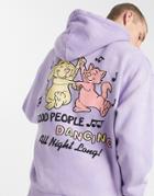 Crooked Tongues Hoodie With Cartoon Back Print In Washed Purple