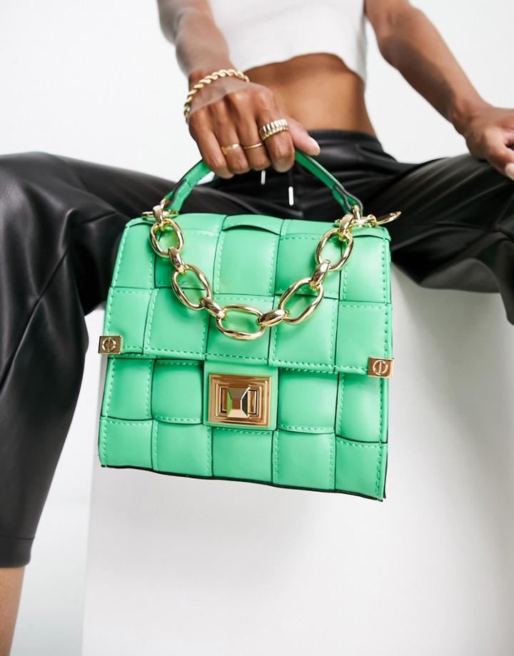 Aldo Palmata Cross Body Bag In Green Weave With Gold Hardware