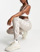 Calvin Klein Jumbo Logo Full Length Rib Cuff Sweatpants In Moonrock/white-multi