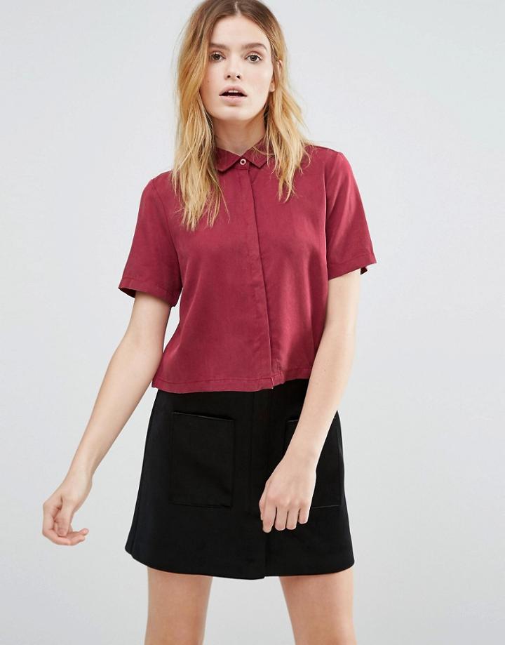 Native Youth Tencel Print Cropped Shirt - Red