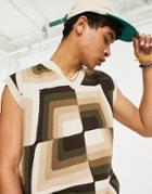 Vintage Supply Abstract Knitted Tank Top In Brown