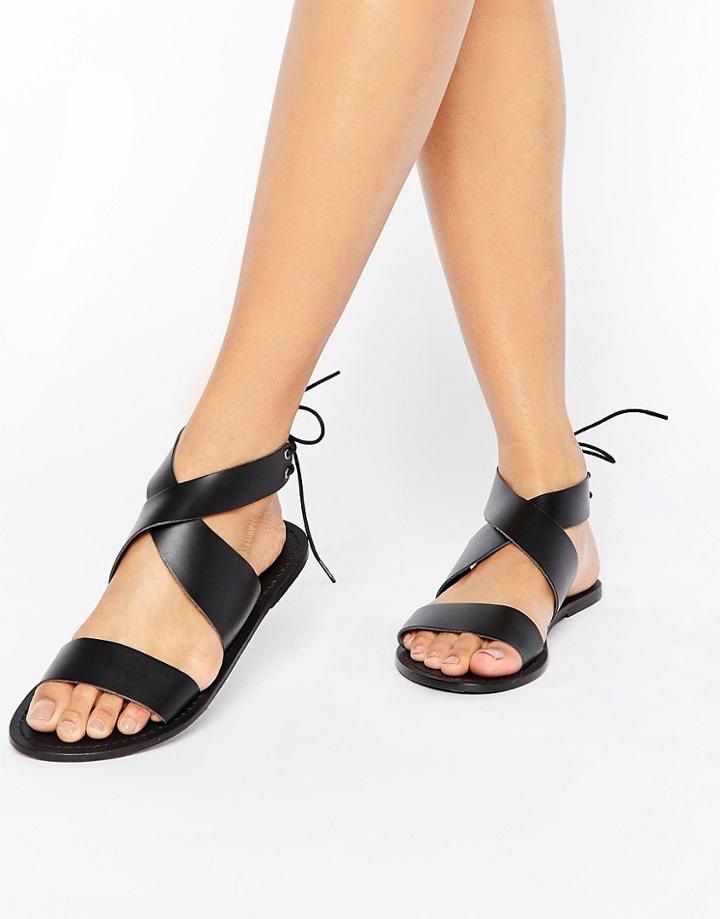 Asos Freckles Leather Lace Up Flat Sandals - Multi