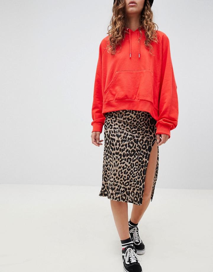 Daisy Street Midi Skirt With Split In Leopard - Brown