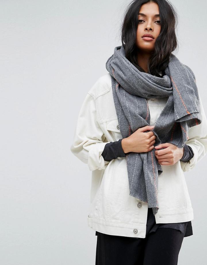 Asos Long Pinstripe Woven Scarf - Gray