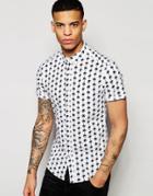 Asos Skinny Shirt With Palm Tree Print In Short Sleeve - White