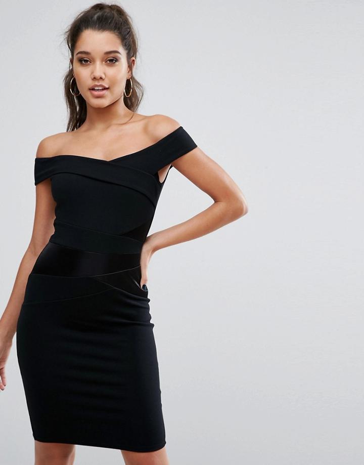 Michelle Keegan Loves Lipsy Bardot Dress With Satin Panel - Black