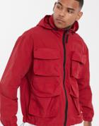 Asos Design Utility Jacket With Funnel Neck In Red - Red