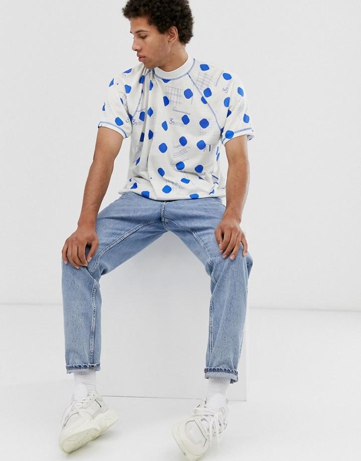 Asos Design Oversized T-shirt With All Over Dot Print And Turtleneck - White