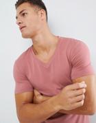 Asos Design Muscle Fit T-shirt With V Neck In Pink - Pink