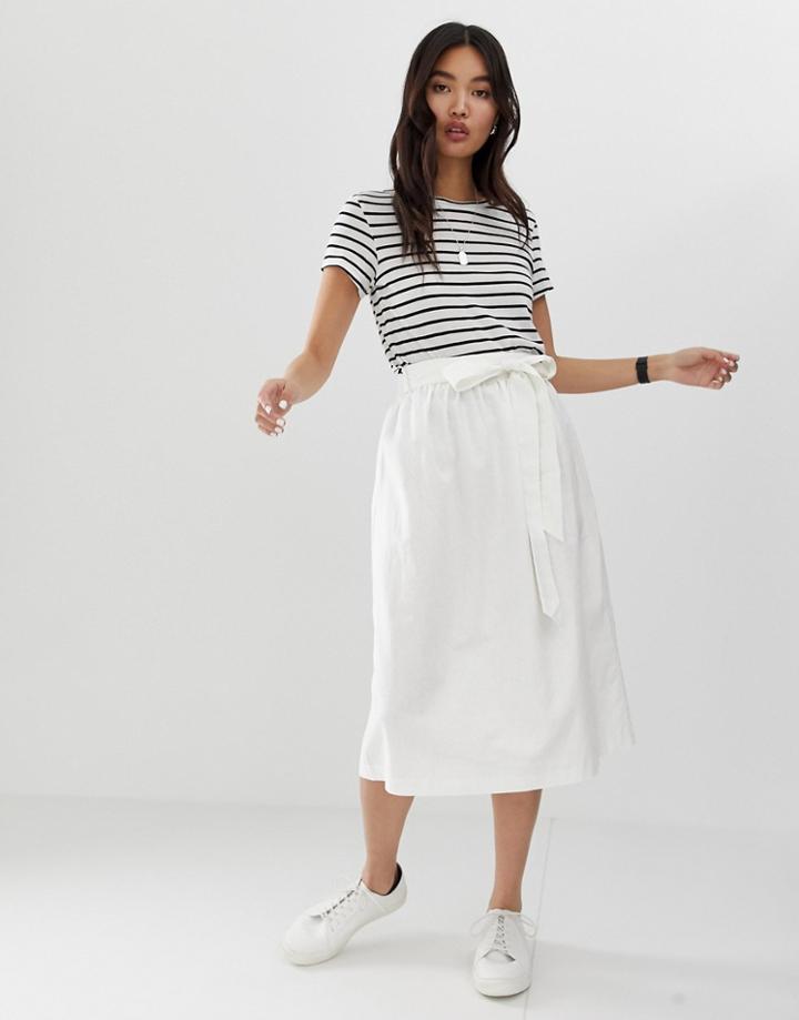 Asos Design Linen Full Midi Skirt-white