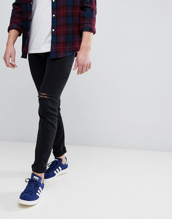 Asos Design Skinny Jeans In Black With Knee Rips