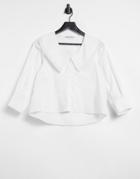 Pull & Bear Blouse With Oversized Collar In White