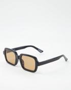 Asos Design Recycled Frame Square Sunglasses In Black With Brown Lens