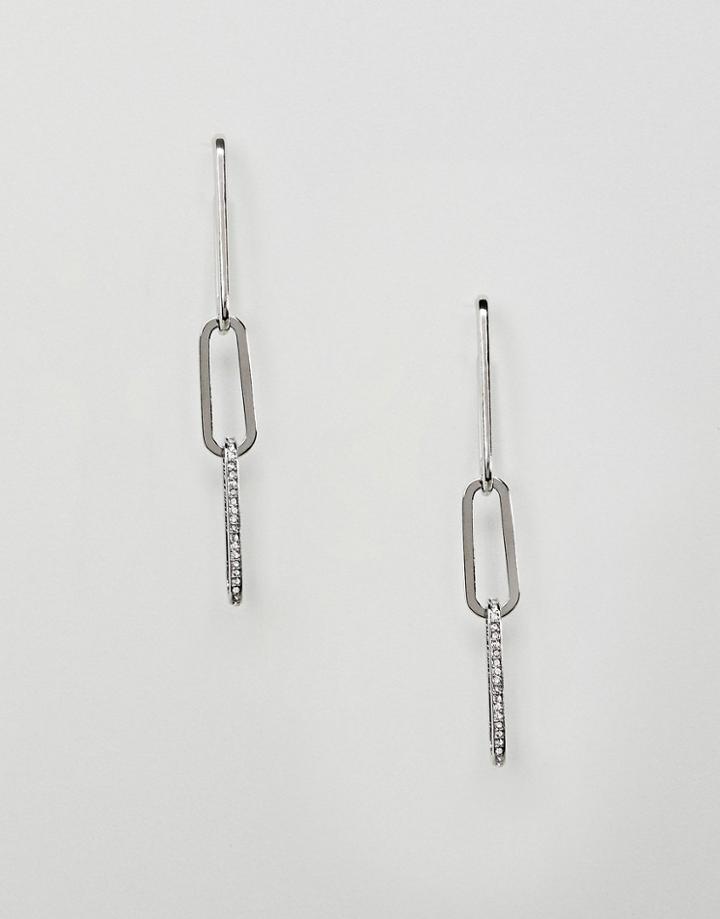 Asos Design Earrings In Open Link Chain Design With Crystals In Silver - Silver